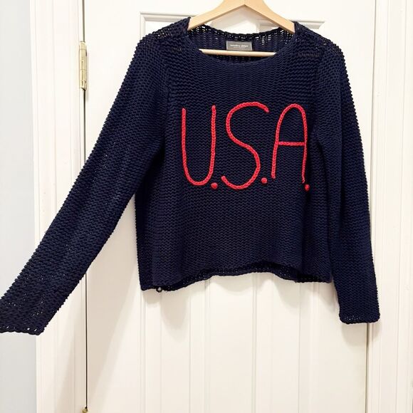 Wooden Ships USA Sweater by Paola Buendia Size Small Patriotic - Picture 3 of 5